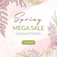 Hand drawn watercolor spring sale banner. Floral vector illustration in sketch style