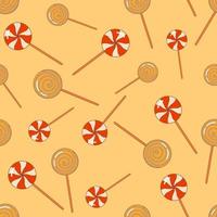 Vintage seamless pattern with colorful candy on sticks. Cute sweet background. vector