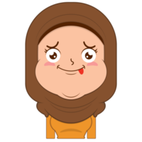 menina muçulmana rosto brincalhão desenho animado fofo png