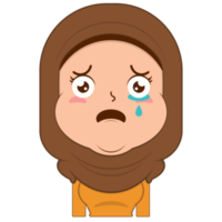 muslim flicka gråt och rädd ansikte tecknad serie söt png