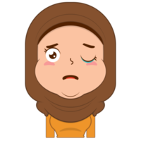moslim meisje huilen en bang gezicht tekenfilm schattig png