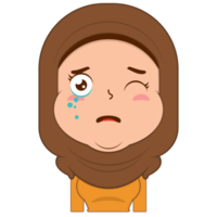 menina muçulmana chorando e rosto assustado desenho animado fofo png
