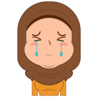 fille musulmane pleurant et dessin animé visage effrayé mignon png