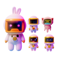 3D Render de un conejito astronauta color rosa aislado sobre fondo blanco. png