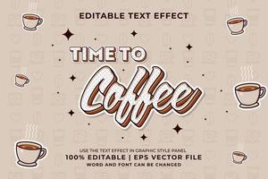 Editable text effect - time to Coffee Cartoon template style premium vector