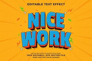 Editable text effect - Nice Work 3d Traditional Cartoon template style premium vector