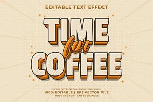 efecto de texto editable - tiempo para el café vector premium de estilo de plantilla de dibujos animados 3d