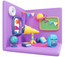 3D Rendering back to school interior room astrology cute icon cartoon style. 3D Render illustration. png