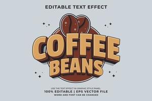 efecto de texto editable - vector premium de estilo de plantilla de dibujos animados 3d de granos de café