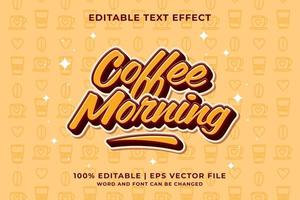Editable text effect - Coffee morning 3d Cartoon template style premium vector
