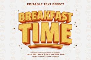 efecto de texto editable - hora del desayuno 3d estilo de plantilla de dibujos animados tradicional vector premium