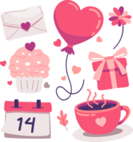 conjunto de ícones do design de elementos e objetos do dia dos namorados. conceito de feliz aniversário. png