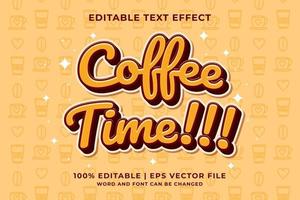 Editable text effect - Coffee time 3d Cartoon template style premium vector