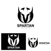 logo espartano, vector de traje de casco de guerra, icono de armadura bárbara, vikingo, diseño de gimnasio, fitness