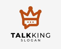 Talk Speak Chat Bubble Dialog Message Crown Diadem King Queen Simple Line Art Vector Logo Design