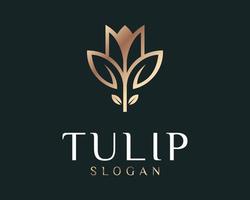 Tulip Flower Blossom Floral Natural Beautiful Gold Luxury Golden Elegant Classy Vector Logo Design