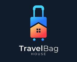 Suitcase Travel Bag Vacation Luggage Tourist House Home Building Smart Concept Vector Logo Design