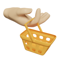 hand- Holding leeg boodschappen doen karren 3d of mand geïsoleerd. concept 3d geven illustratie png