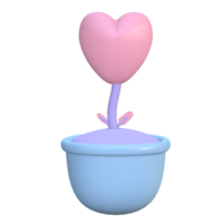 3d pot with red heart plant png