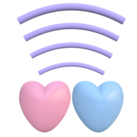 3d par de corazones con símbolo wifi png