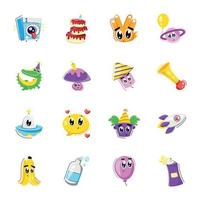 Cute Collection of Party Flat Stickers vector