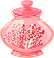 Sticker of a glass pink candy jar. Love holiday Valentine's day. png