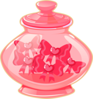 Sticker of a glass pink jar with bows.Holiday love Valentine's day. png