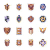 Collection of Ancient Shields Flat Icons vector