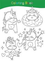 Unicorn coloring worksheet page. Coloring activity for children. Cute unicorn illustration. Vector outline for coloring.