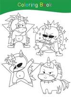 Unicorn coloring worksheet page. Coloring activity for children. Cute unicorn illustration. Vector outline for coloring.