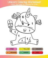 Unicorn coloring worksheet page. Coloring worksheet for preschool. Isolated outline for coloring sheet. Vector file