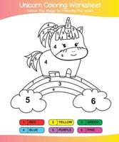 Unicorn coloring worksheet page. Coloring worksheet for preschool. Isolated outline for coloring sheet. Vector file