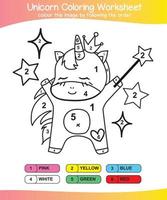 Unicorn coloring worksheet page. Coloring worksheet for preschool. Isolated outline for coloring sheet. Vector file