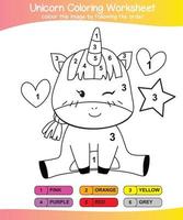 Unicorn coloring worksheet page. Coloring worksheet for preschool. Isolated outline for coloring sheet. Vector file