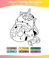 Unicorn coloring worksheet page. Coloring worksheet for preschool. Isolated outline for coloring sheet. Vector file