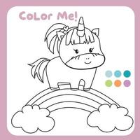 Coloring worksheet for children. Unicorn theme. Vector illustrations.