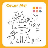 Coloring worksheet for children. Unicorn theme. Vector illustrations.