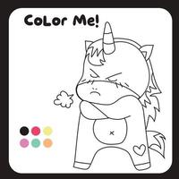 Coloring worksheet for children. Unicorn theme. Vector illustrations.