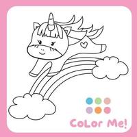 Coloring worksheet for children. Unicorn theme. Vector illustrations.
