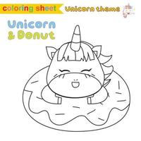 Unicorn coloring worksheet page. Coloring activity for children. Cute unicorn illustration. Vector outline for coloring.