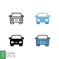 icono frontal del coche en un estilo diferente. iconos vectoriales de vista frontal de camión de color y color negro diseñados en contorno relleno, línea, glifo y estilo sólido. ilustración vectorial aislado sobre fondo blanco. eps 10 vector