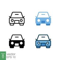 Car front icon in different style. Colored and black color car front view vector icons designed in filled outline, line, glyph and solid style. Vector illustration isolated on white background. EPS 10