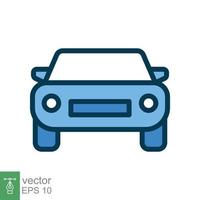 icono de vista frontal del coche. símbolo de signo de estilo de contorno relleno simple. carrera deportiva automática, concepto de transporte. ilustración vectorial aislado sobre fondo blanco. eps 10. vector