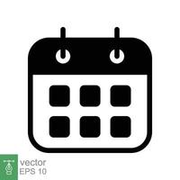 Calendar glyph icon. Simple solid style. Schedule, date, day, plan, symbol concept. Vector illustration isolated on white background. EPS 10.