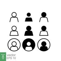 Set of user and avatar line and glyph icon. Simple outline and solid style. Human, login, person, man, people, neutral, single, head concept for web design. Vector illustration isolated. EPS 10.