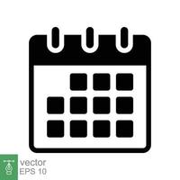 icono de glifo de calendario. estilo sólido simple. horario, fecha, día, plan, concepto de símbolo. ilustración vectorial aislado sobre fondo blanco. eps 10. vector