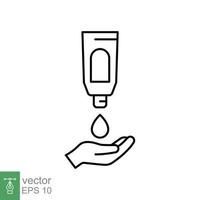 Hand applying lotion cream line icon. Simple outline style. Balm, skin care, pictogram, beauty symbol concept graphic design. Vector illustration isolated on white background. EPS 10.