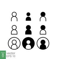 Set of user and avatar line and glyph icon. Simple outline and solid style. Human, login, person, man, people, neutral, single, head concept for web design. Vector illustration isolated. EPS 10.