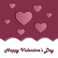 ilustración de vector cuadrado feliz día de san valentín con corazones y nubes, efecto de recorte de papel. se puede utilizar como postal, invitación de fiesta, plantilla de redes sociales.