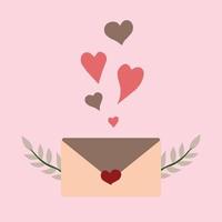 Square vector minimalistic illustration with a love letter and hearts. Pastel colors. Can be used as Valentine's day card, invitation, party, wedding, tag, print, social media template